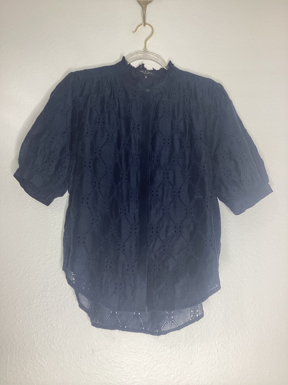 Rag & Bone Navy Eyelet Puff Sleeve Blouse XS